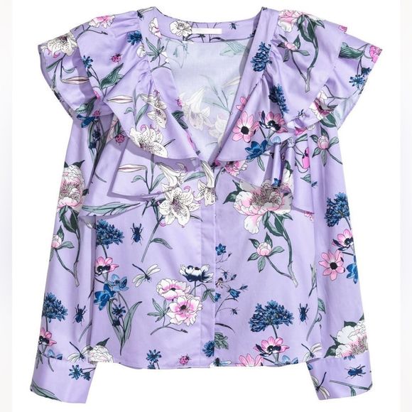 H&M Lavender Purple Floral Blouse with Ruffle Details - Picture 1 of 4